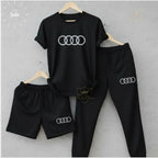 Audi Logo Summer Tracksuit Set – Pack of 3 (T-Shirt, Short & Trouser)