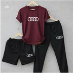 Audi Logo Summer Tracksuit Set – Pack of 3 (T-Shirt, Short & Trouser)