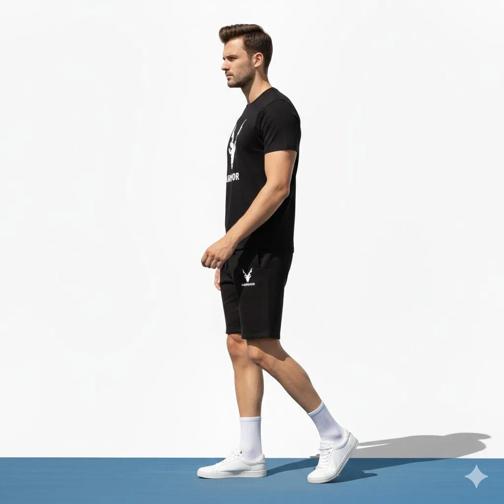 2 Pcs Men's Polyester Printed T-Shirt & Shorts Tracksuit