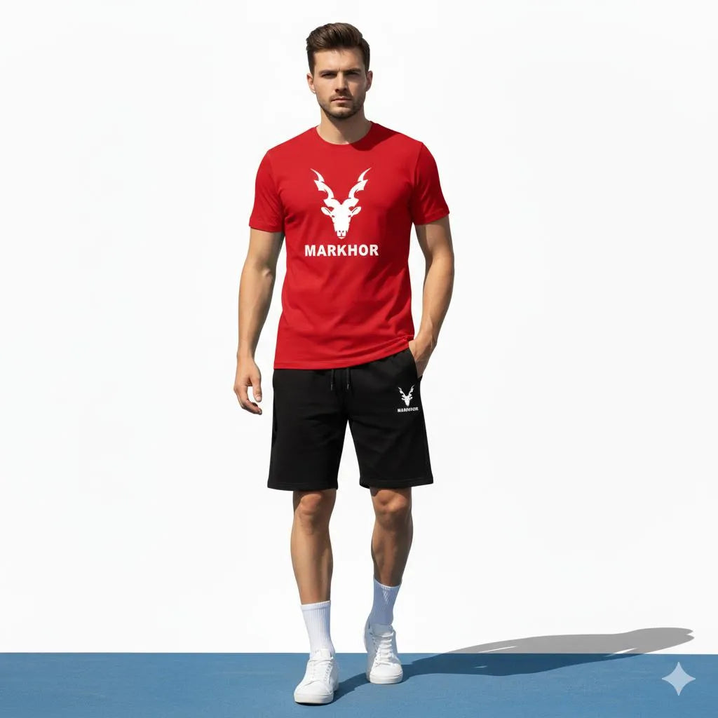 2 Pcs Men's Polyester Printed T-Shirt & Shorts Tracksuit